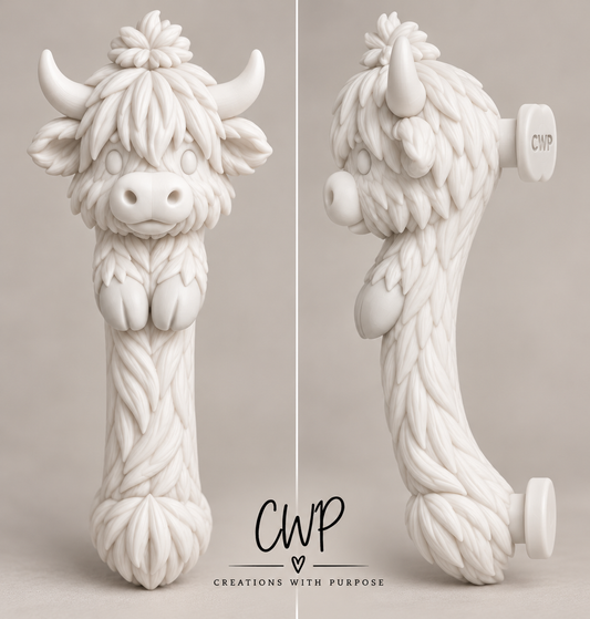 Highland Cow 3D Tumbler Handle | CWP 3D Tumbler Accessories |White - Unpainted