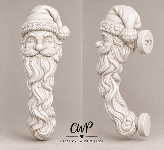 Santa 3D Printed Tumbler Handle | CWP 3D Tumbler Accessories | White - Unpainted