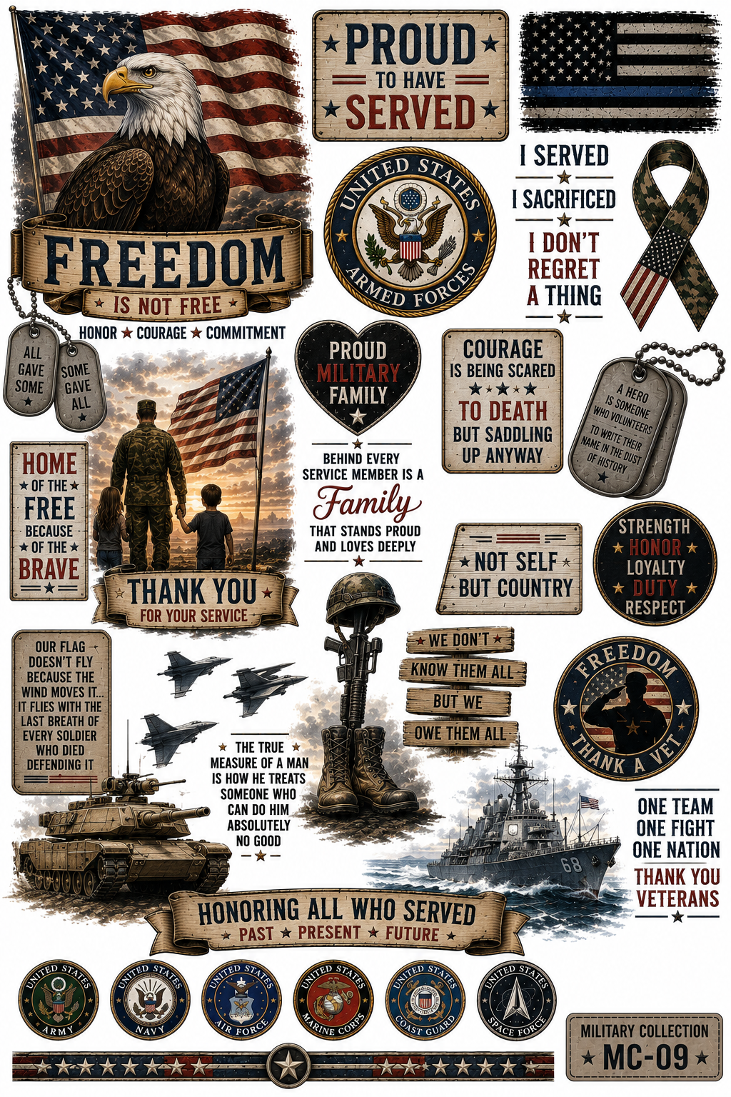 Military Collection | Premium UVDTF Element Sheets | Patriotic & Military Tribute Collection