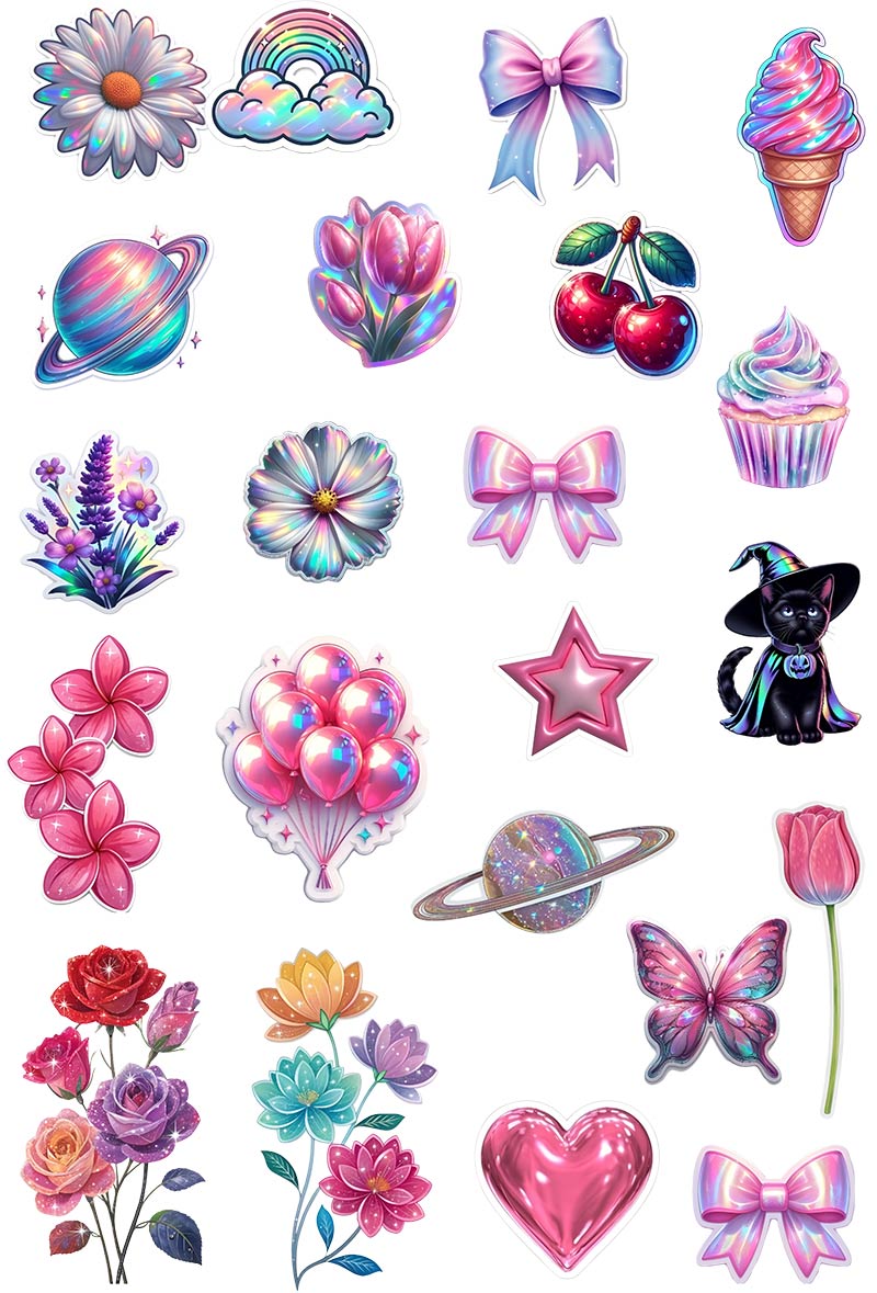 UVDTF 9.5 x 14 Element Sheet Holographic Look Girly Mix 1031