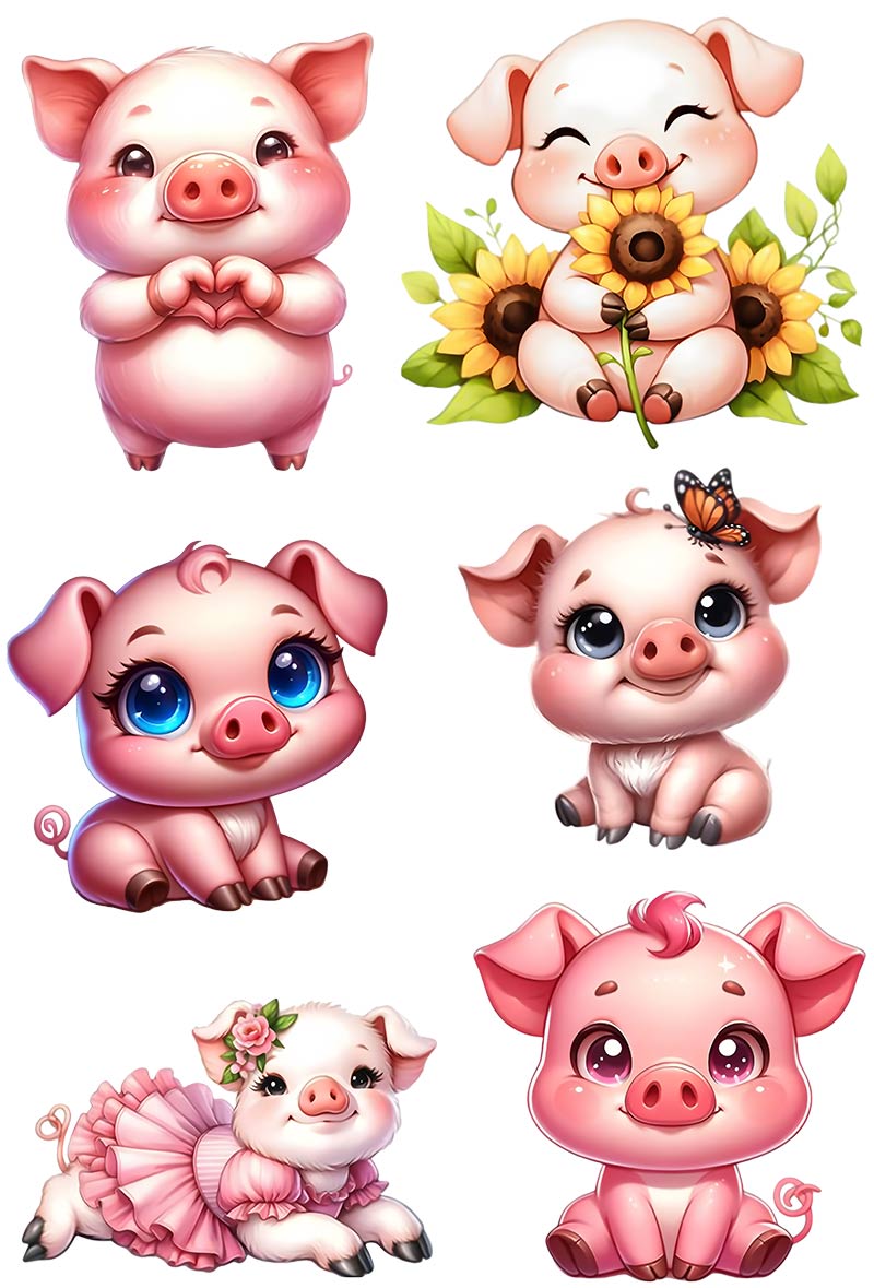 UVDTF 9.5 x 14 Element Sheet Cute Piglets 832