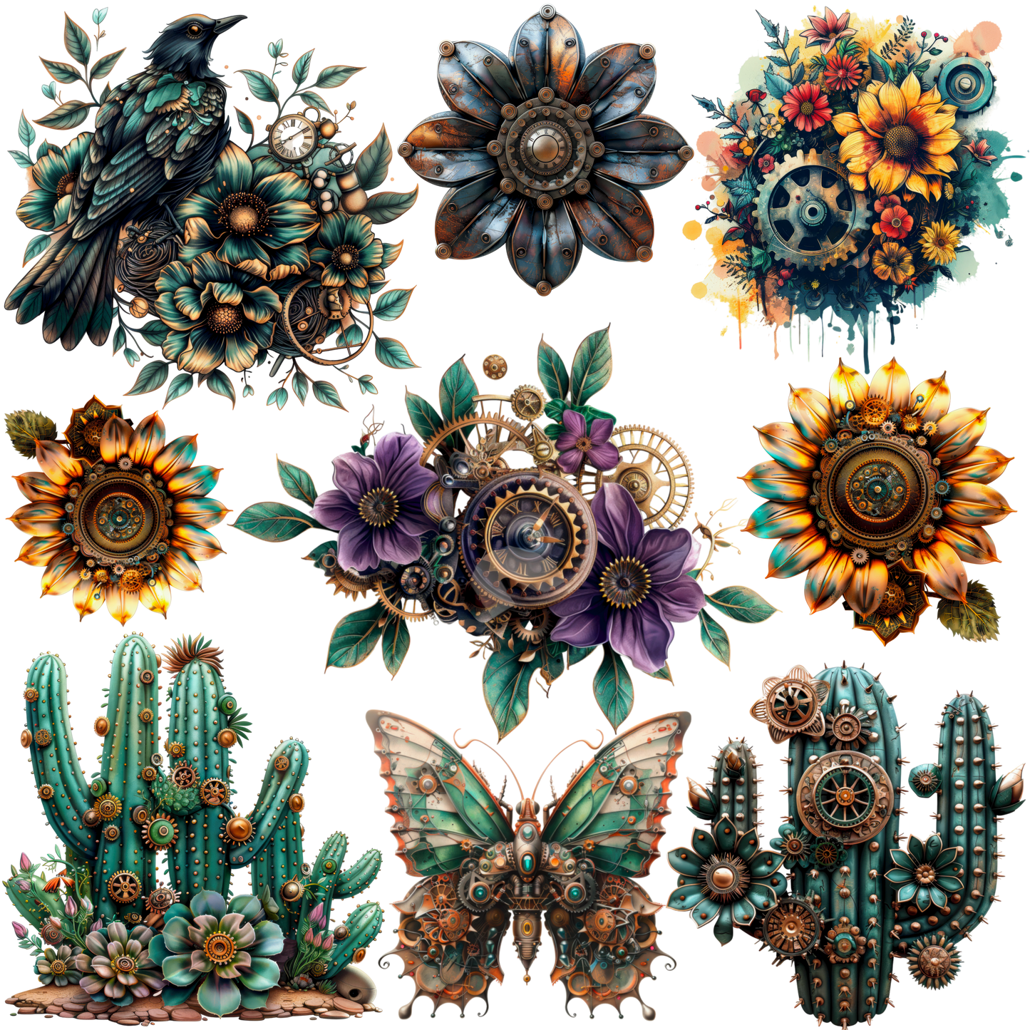 UVDTF 9.5 x 8.5 Element Sheet Steampunk Floral 6027
