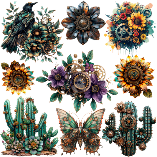 UVDTF 9.5 x 8.5 Element Sheet Steampunk Floral 6027