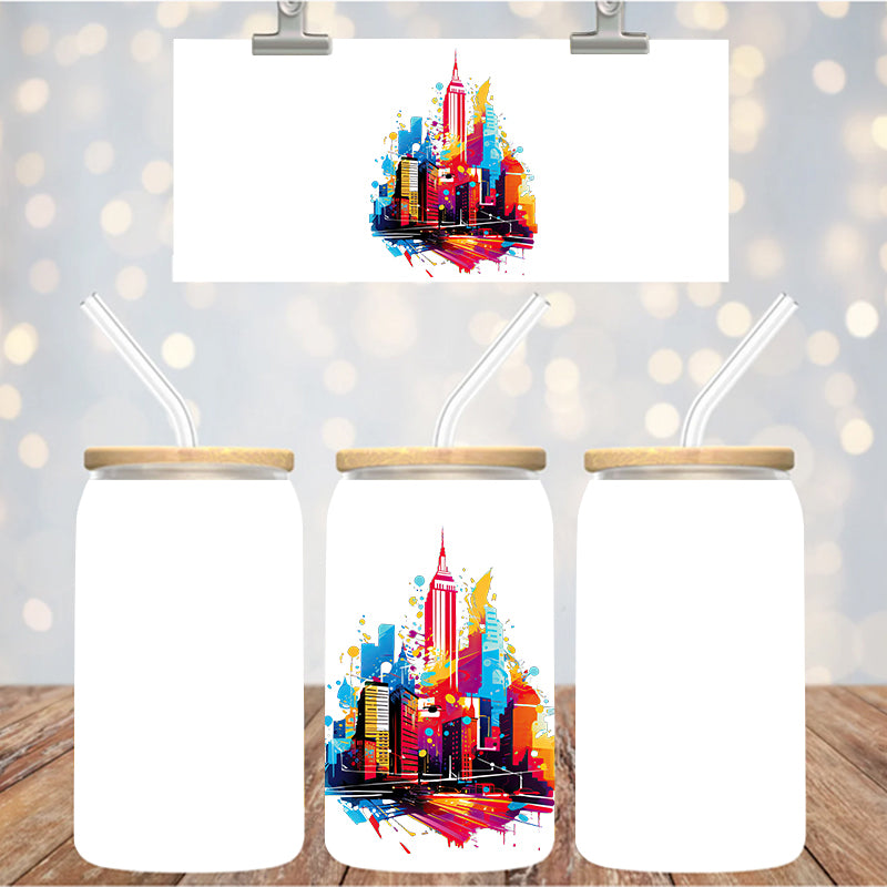 4" Decal Uvdtf Wrap Colorful Cityskape D211