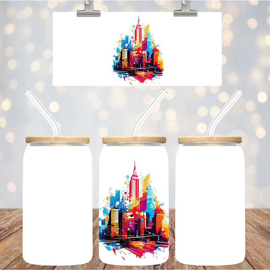 4" Decal Uvdtf Wrap Colorful Cityskape D211