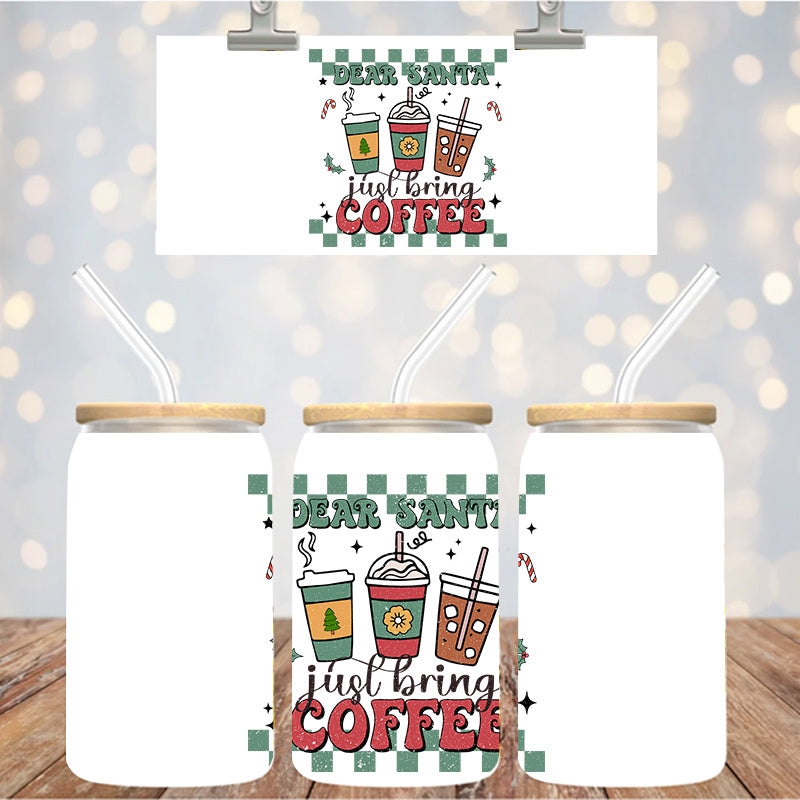 4" Decal Uvdtf Wrap Dear Santa Bring Coffee D170