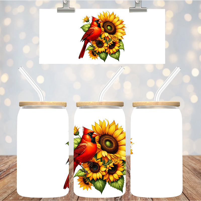 4" Decal Uvdtf Wrap Sunflower Cardinal D140