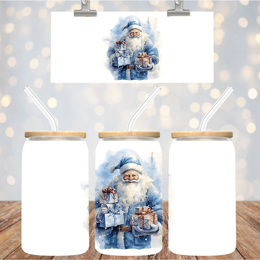 4" Decal Uvdtf Wrap Blue Christmas Santa D163
