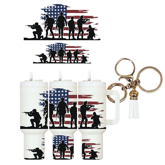 UVDTF Mini Tumbler Wrap Military Soldiers American Flag 4008