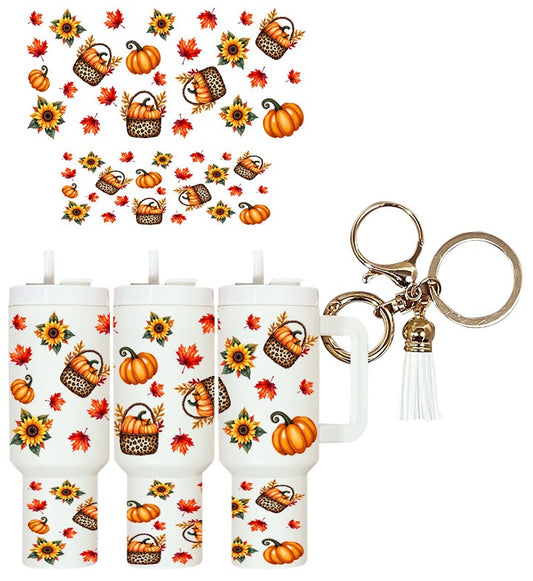 UVDTF Mini Tumbler Wrap Fall Sunflowers Pumpkins 2 4218