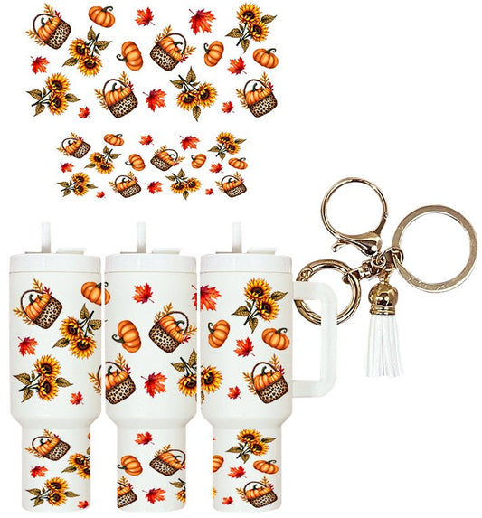 UVDTF Mini Tumbler Wrap Fall Sunflowers Pumpkins 4217