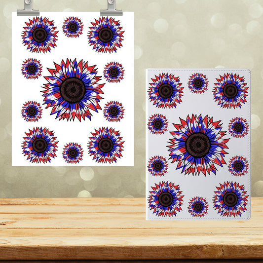 A5 Notebook UVDTF Wrap Red White Blue Sunflower Bursts 7077