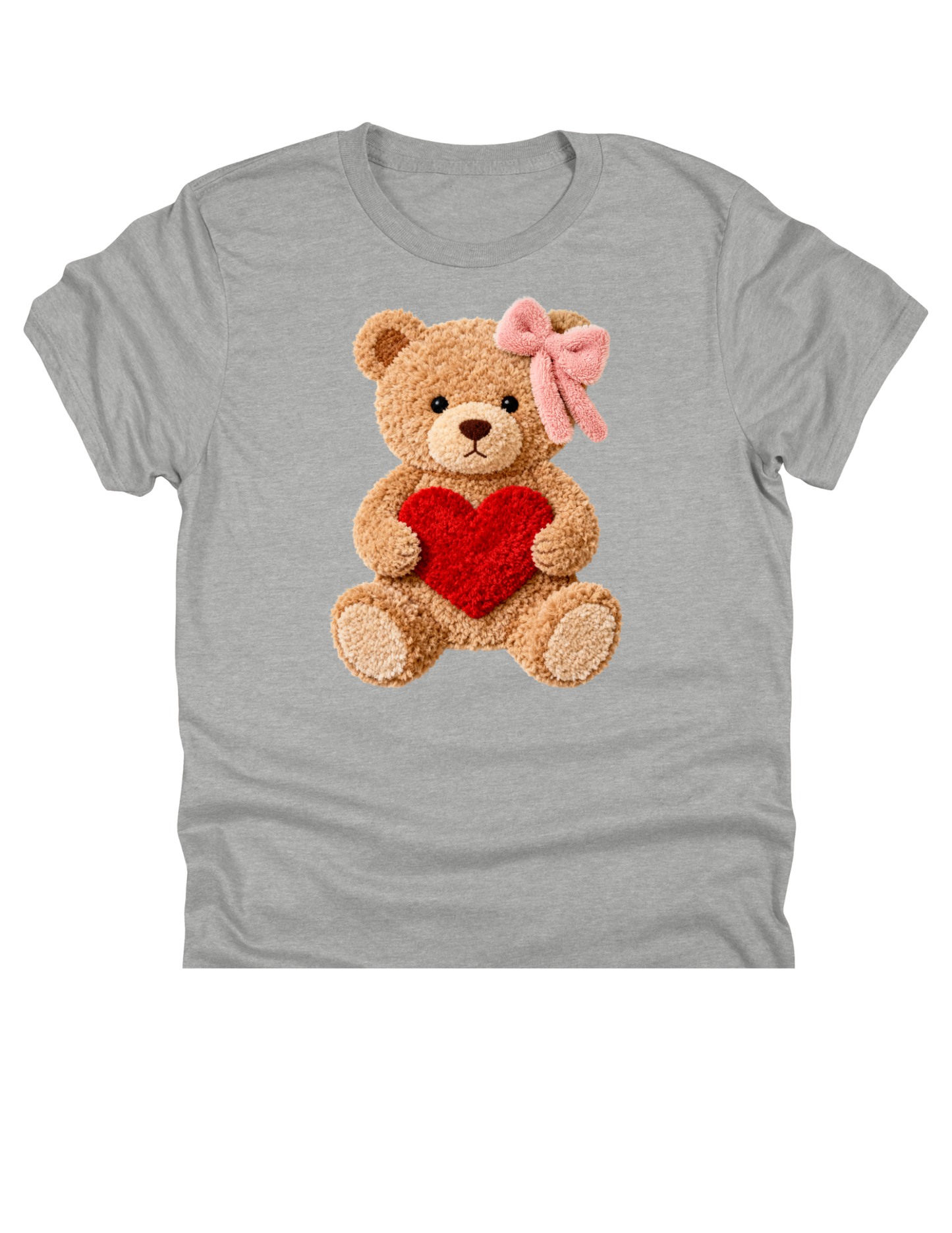 11" DTF Ready to Press - Teddy Bear Heart & Pink Bow | 0274