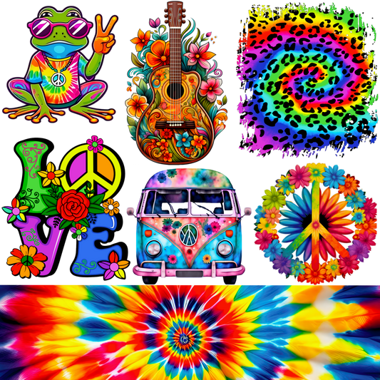 UVDTF 9.5 x 8.5 Element Sheet Tye Dye Peace Love 6033