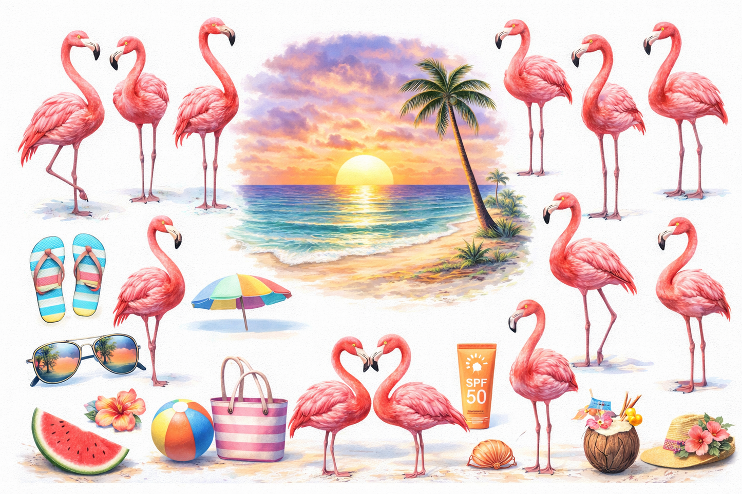 UVDTF 9.5 x 14 Element Sheet Tropical Flamingos & Beach 983