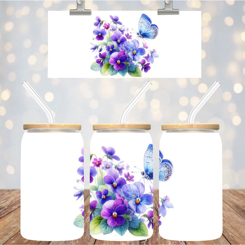 4" Decal Uvdtf Wrap Floral Blue Butterfly D147