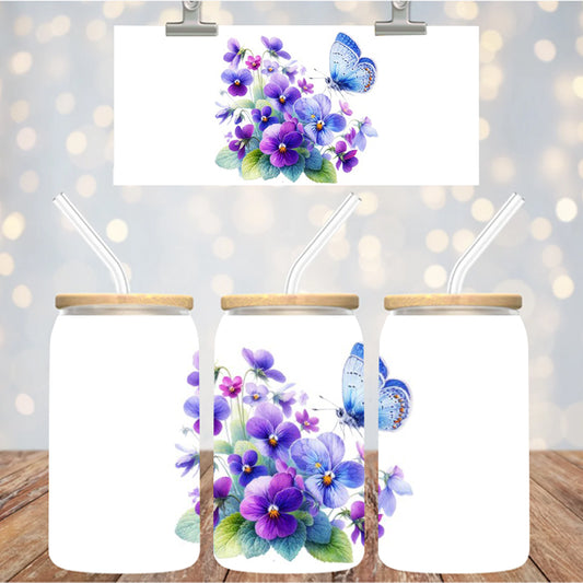 4" Decal Uvdtf Wrap Floral Blue Butterfly D147