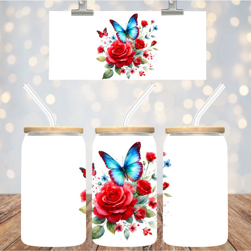 4" Decal Uvdtf Wrap Butterflies Roses D144