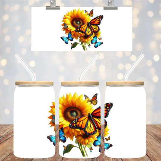 4" Decal Uvdtf Wrap Sunflower Butterflies D139