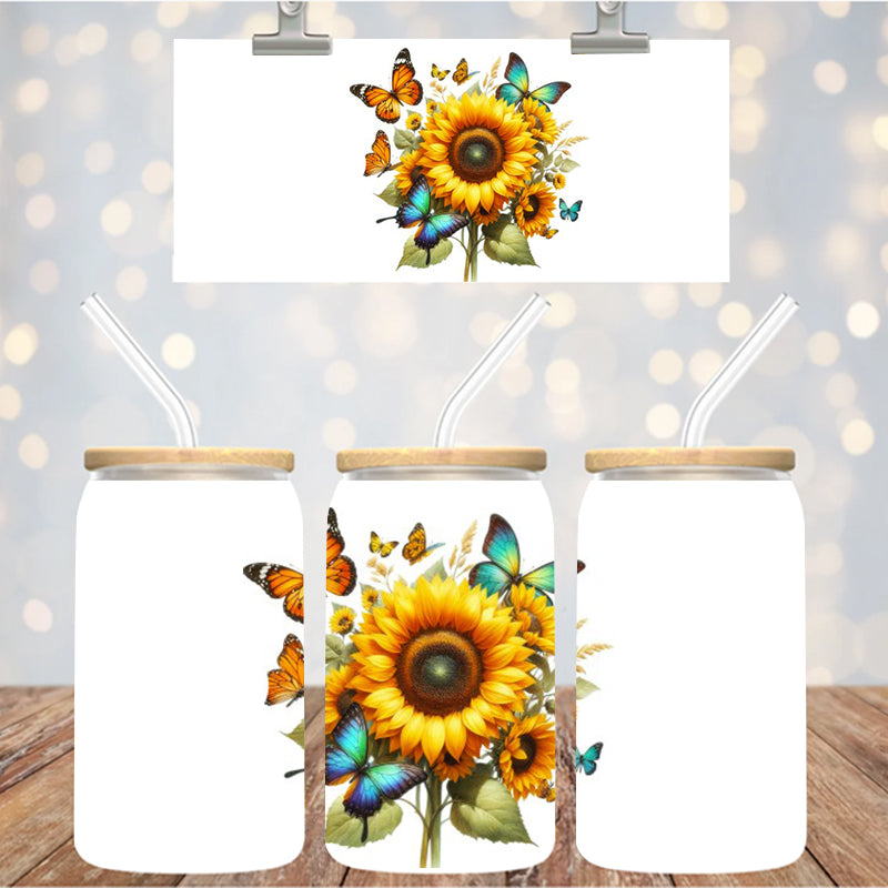 4" Decal Uvdtf Wrap Sunflower Butterflies D107