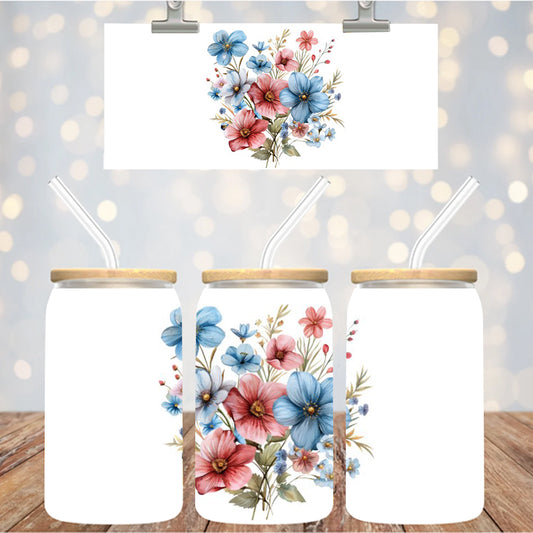 4" Decal Uvdtf Wrap Pink Blue Floral D124