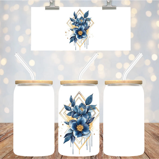 4" Decal Uvdtf Wrap Floral Blue Flower Diamond D146