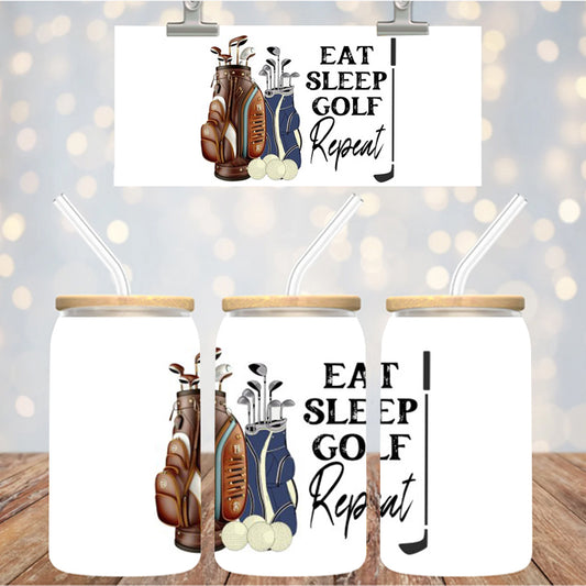 4" Decal Uvdtf Wrap Eat Sleep Golf Repeat D123