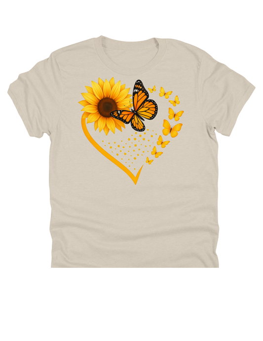11" DTF Ready to Press - Sunflower & Monarch Butterfly Heart 304