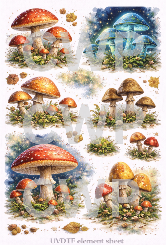 UVDTF 9.5 x14 Element Sheet Mushrooms