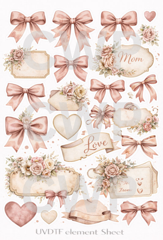UVDTF 9.5 x14 Element Sheet Bows Love Floral