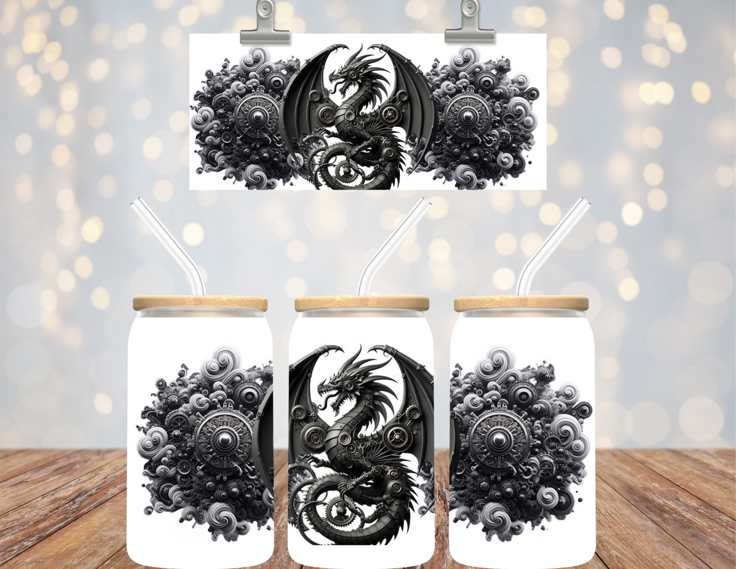 16 oz Uv Dtf Cup Wrap Steampunk Dragon 729