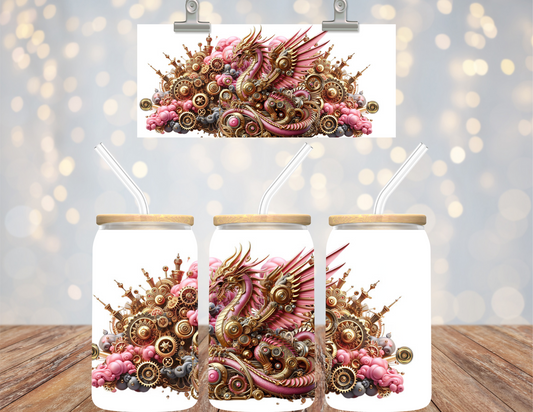 16 oz Uv Dtf Cup Wrap Pink Steampunk Dragon 731