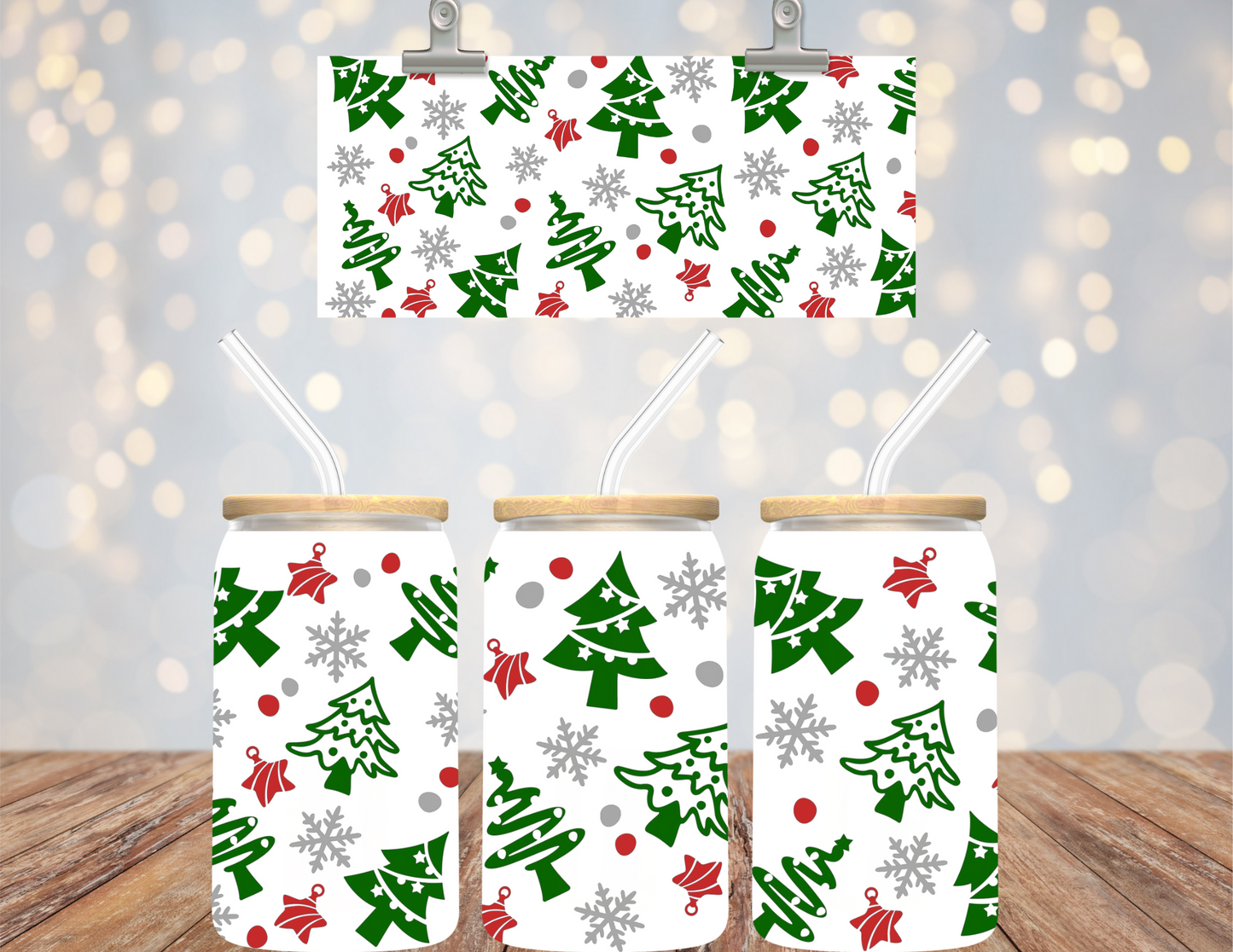 16 oz Uv Dtf Cup Wrap Christmas Trees 741