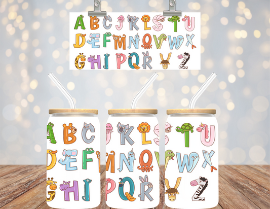 16 oz Uv Dtf Cup Wrap Cute Animal Alphabet 749
