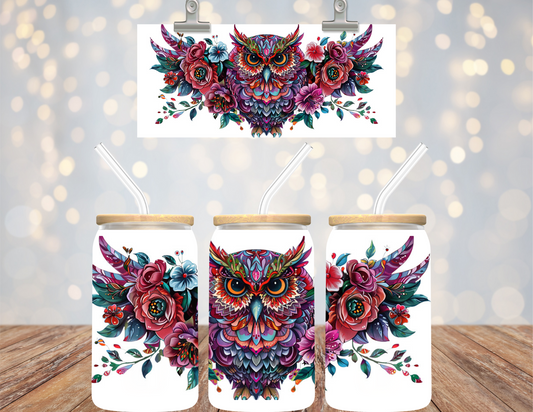 16 oz Uv Dtf Cup Wrap Colorful Owl 751
