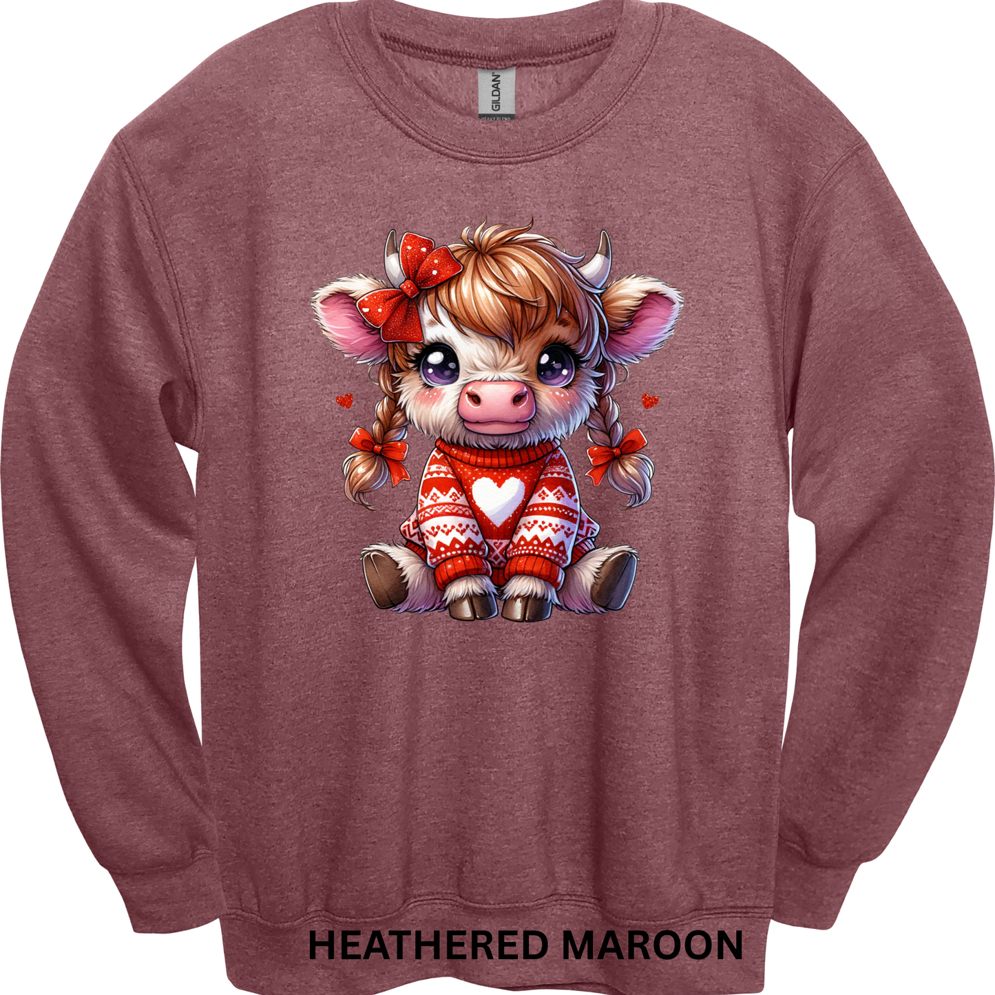 Crewneck Sweatshirt Valentine Cute Cow 490
