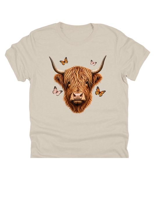 Highland Cow & Butterflies | Boutique DTF Transfer 1058