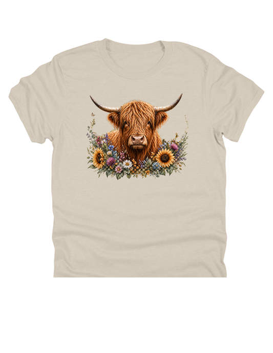 Highland Cow with Sunflowers & Wildflowers | Boutique DTF Transfer