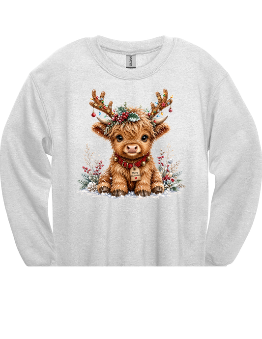 Merry Christmas Reindeer Highland Cow DTF Transfer & Apparel