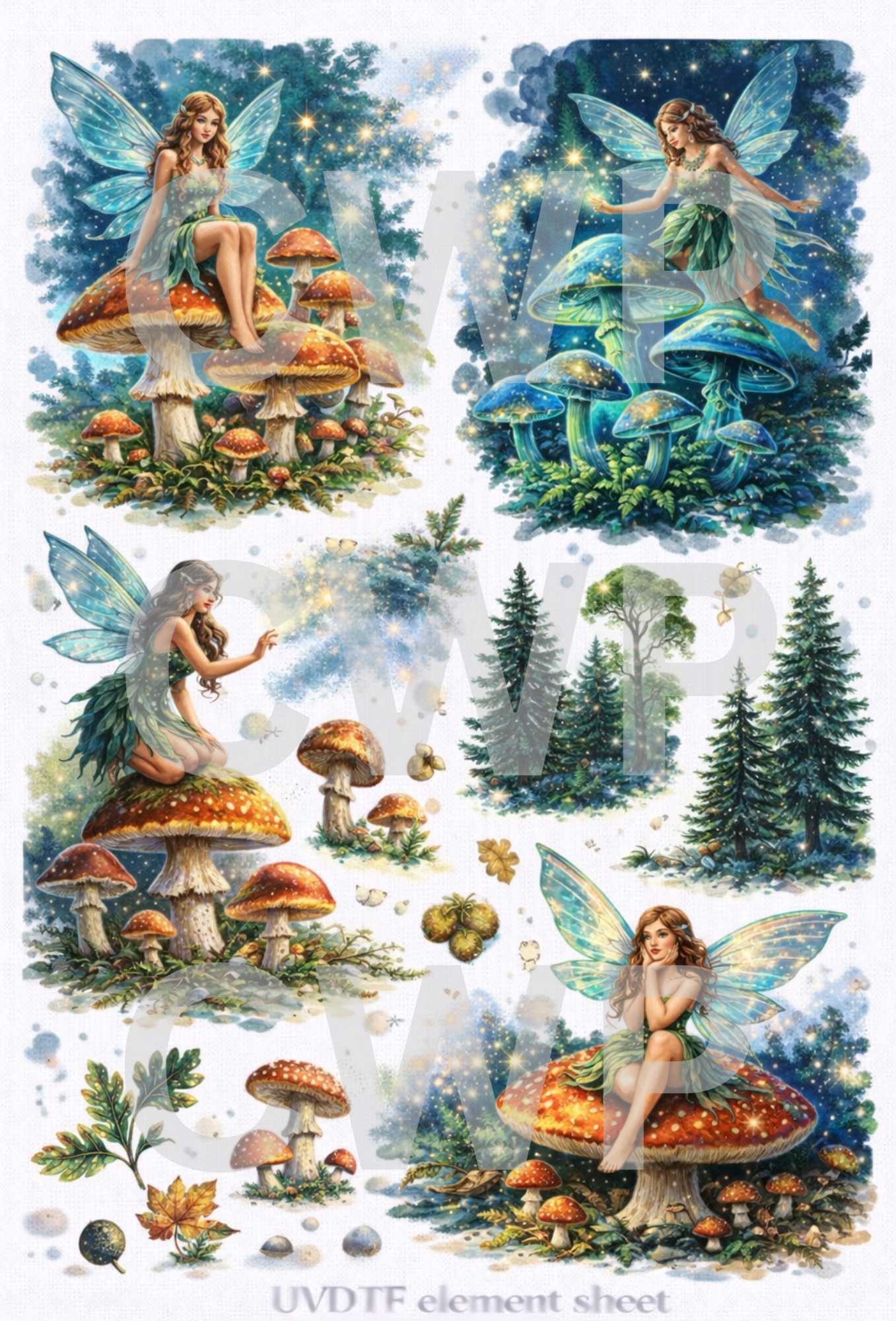UVDTF 9.5 x14 Element Sheet Faries and Mushrooms