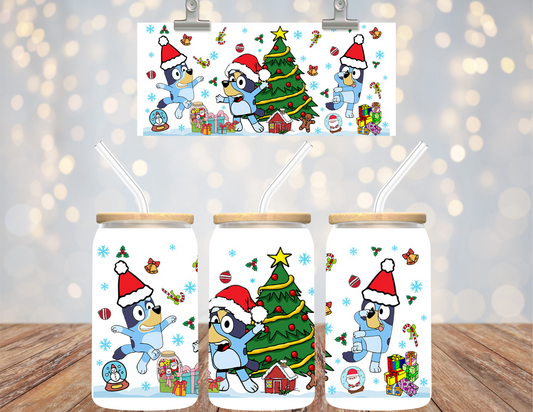 UVDTF 16 oz Cup Wrap Blue Dog Christmas 6139