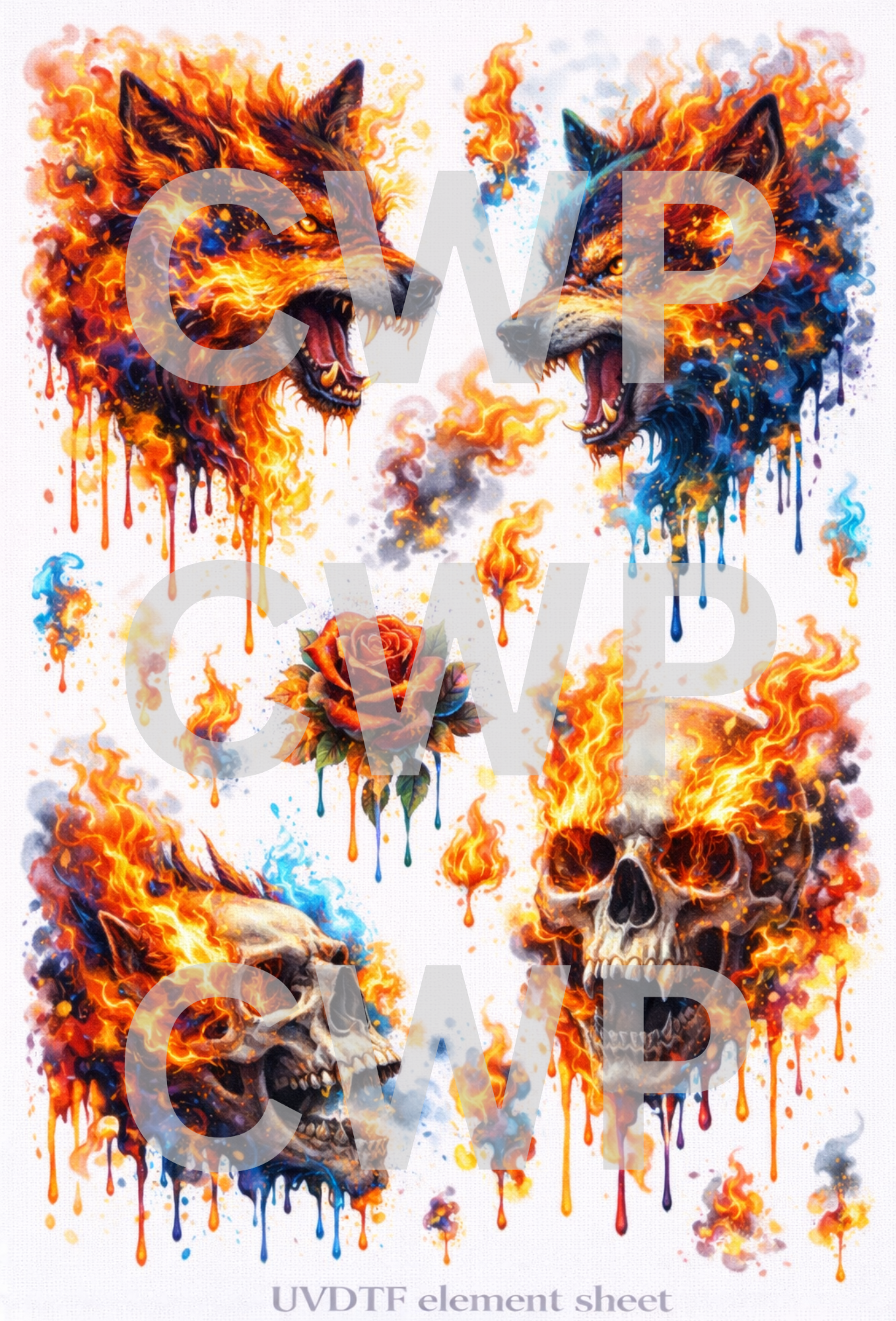 UVDTF 9.5 x14 Element Sheet Wolves & Skulls