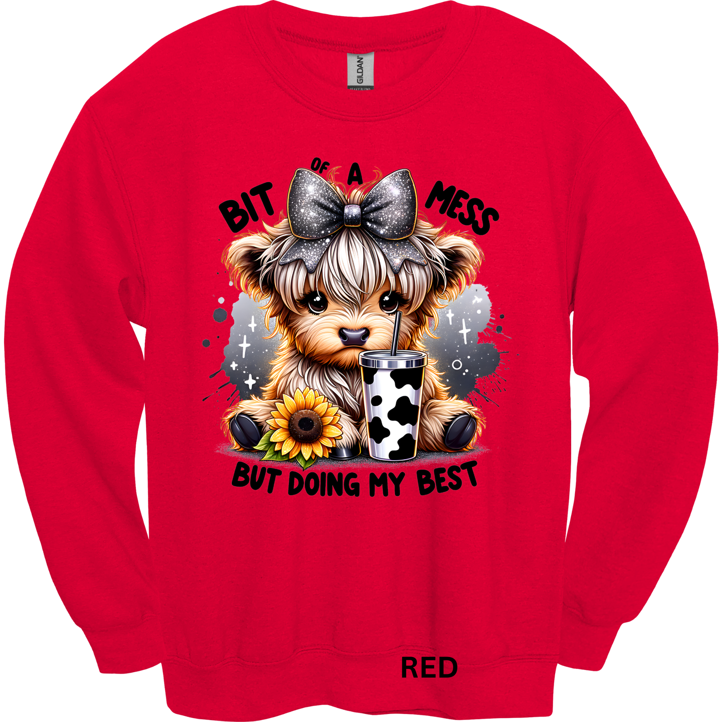 Crewneck Sweatshirt Bit of a Mess Cute Cow 480