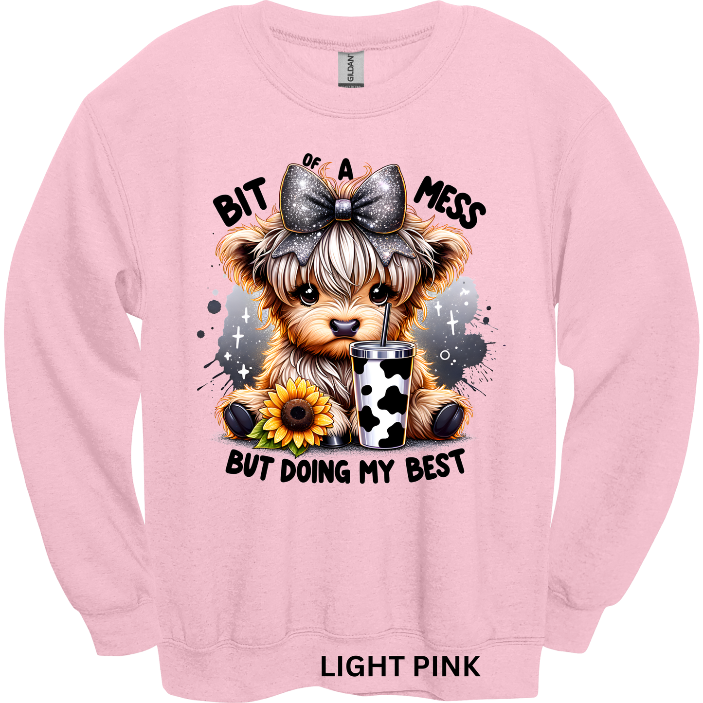 Crewneck Sweatshirt Bit of a Mess Cute Cow 480