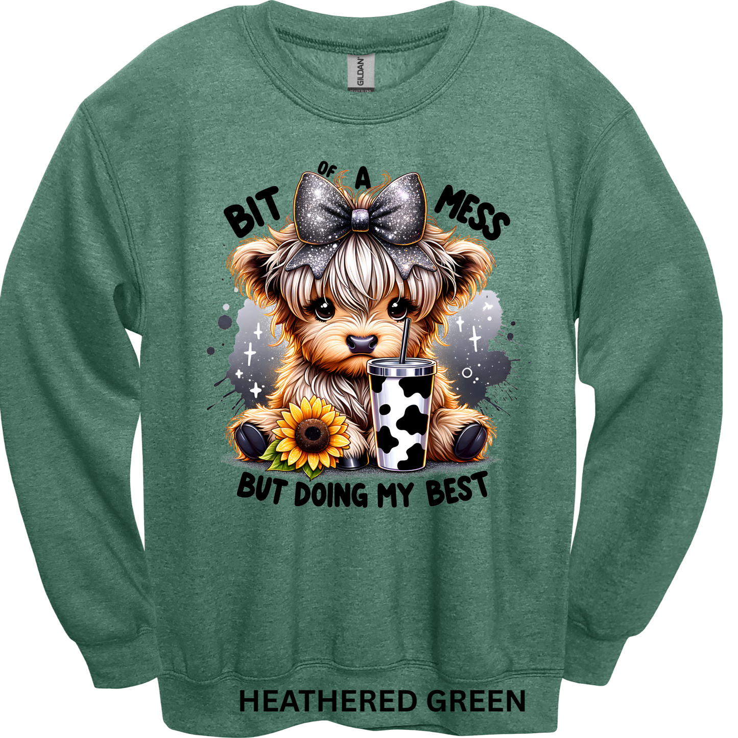 Crewneck Sweatshirt Bit of a Mess Cute Cow 480