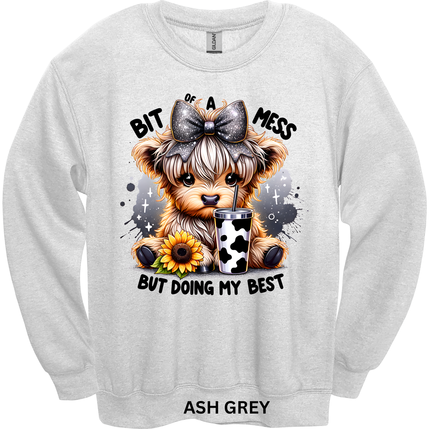 Crewneck Sweatshirt Bit of a Mess Cute Cow 480