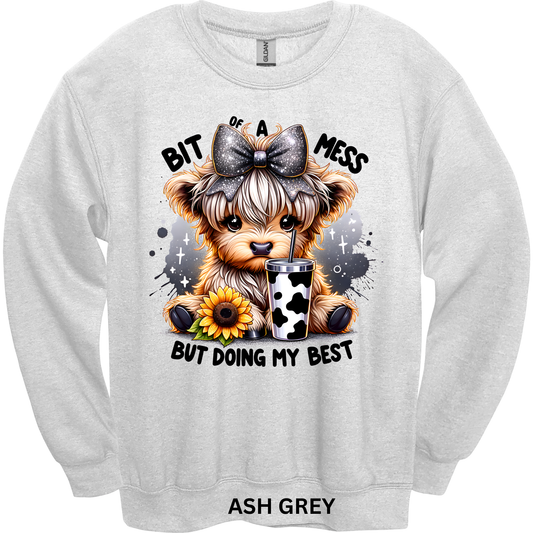 Crewneck Sweatshirt Bit of a Mess Cute Cow 480
