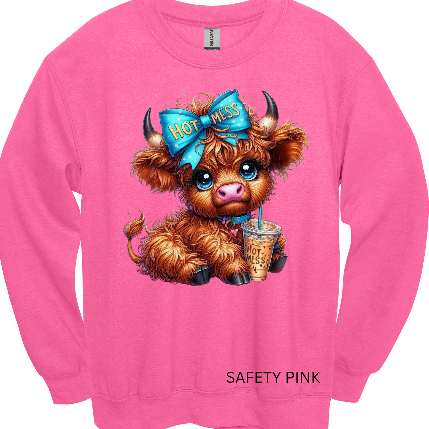 Crewneck Sweatshirt Hot Mess Cute Highland Cow 482