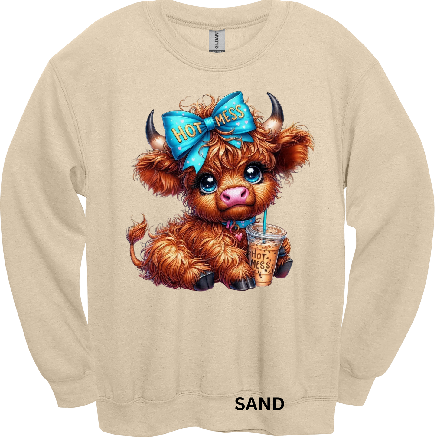 Crewneck Sweatshirt Hot Mess Cute Highland Cow 482