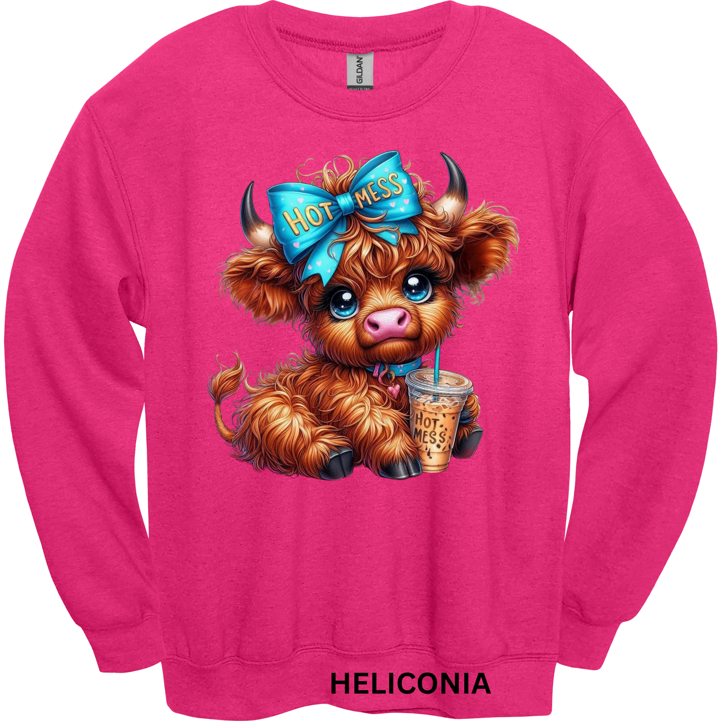 Crewneck Sweatshirt Hot Mess Cute Highland Cow 482